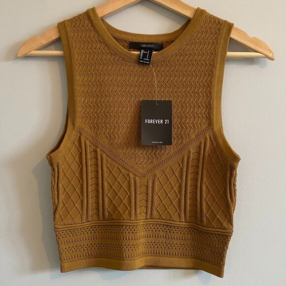 NWT Forever 21 Mustard Yellow Knit Cropped Tank Top - Picture 1 of 7